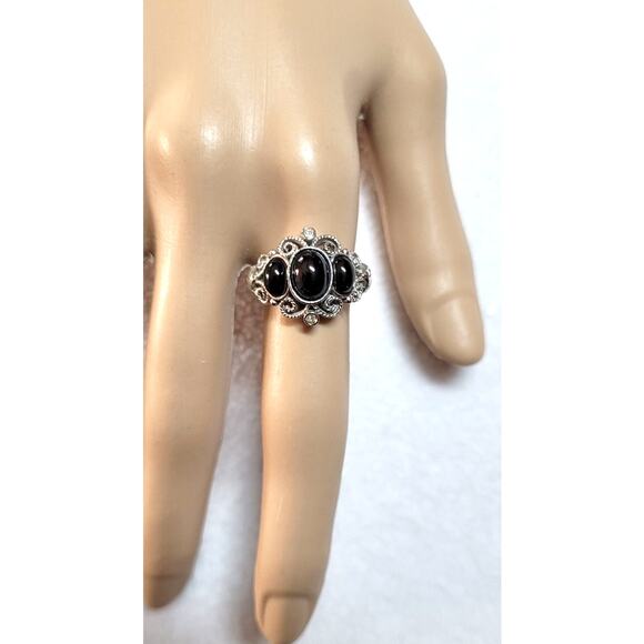 Vtg 1972 Avon Midnight Splendor Ring Hematite Stones Sz Adjustable 6.25-7.25 - Picture 5 of 7